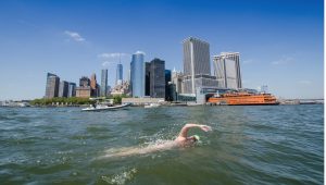 photo: rounding Lower Manhattan with skyline and Staten Island Ferry in view